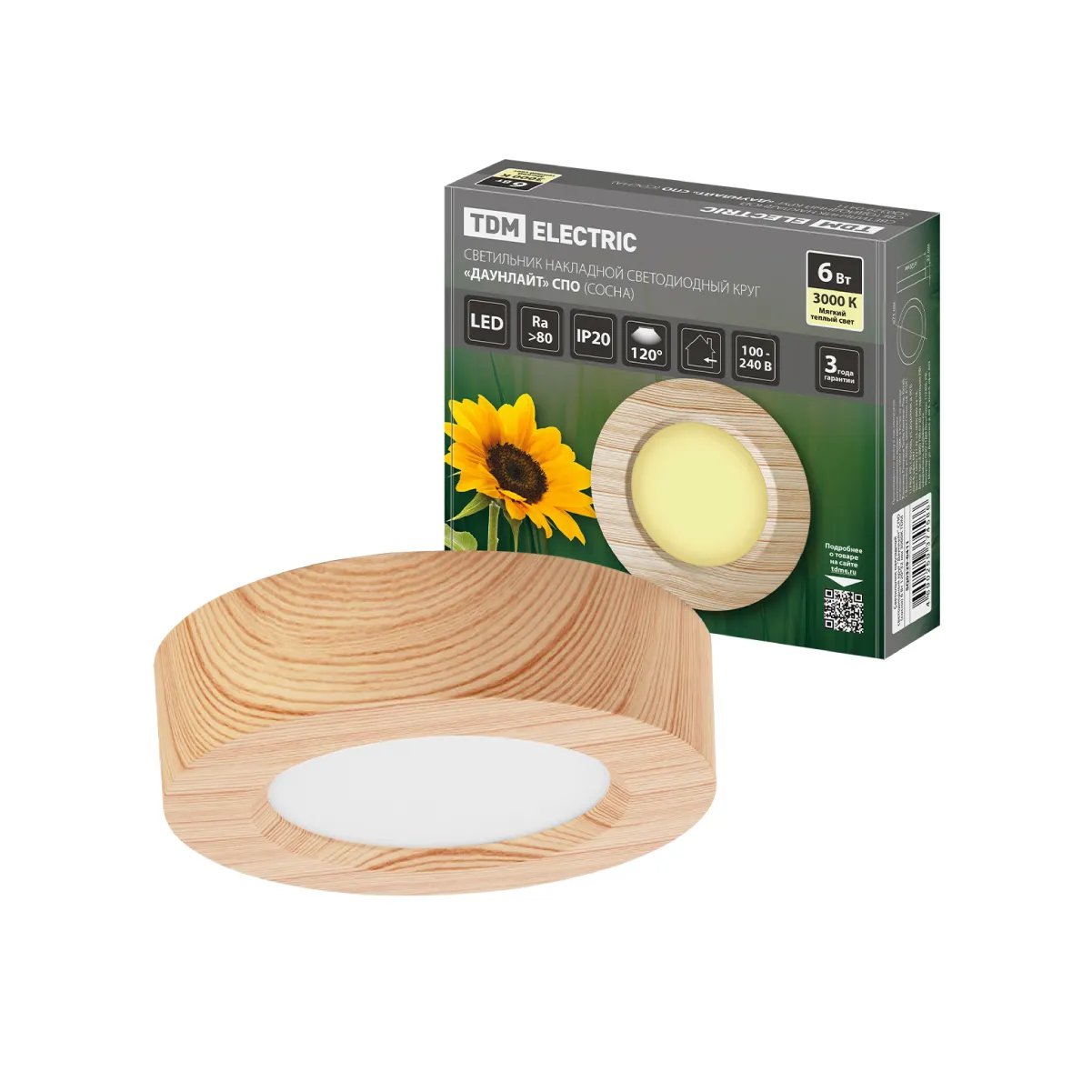 Lumină suprafață LED rotundă „Downlight” SPO (brad) 6 W 120*32 mm 3000 K TDM