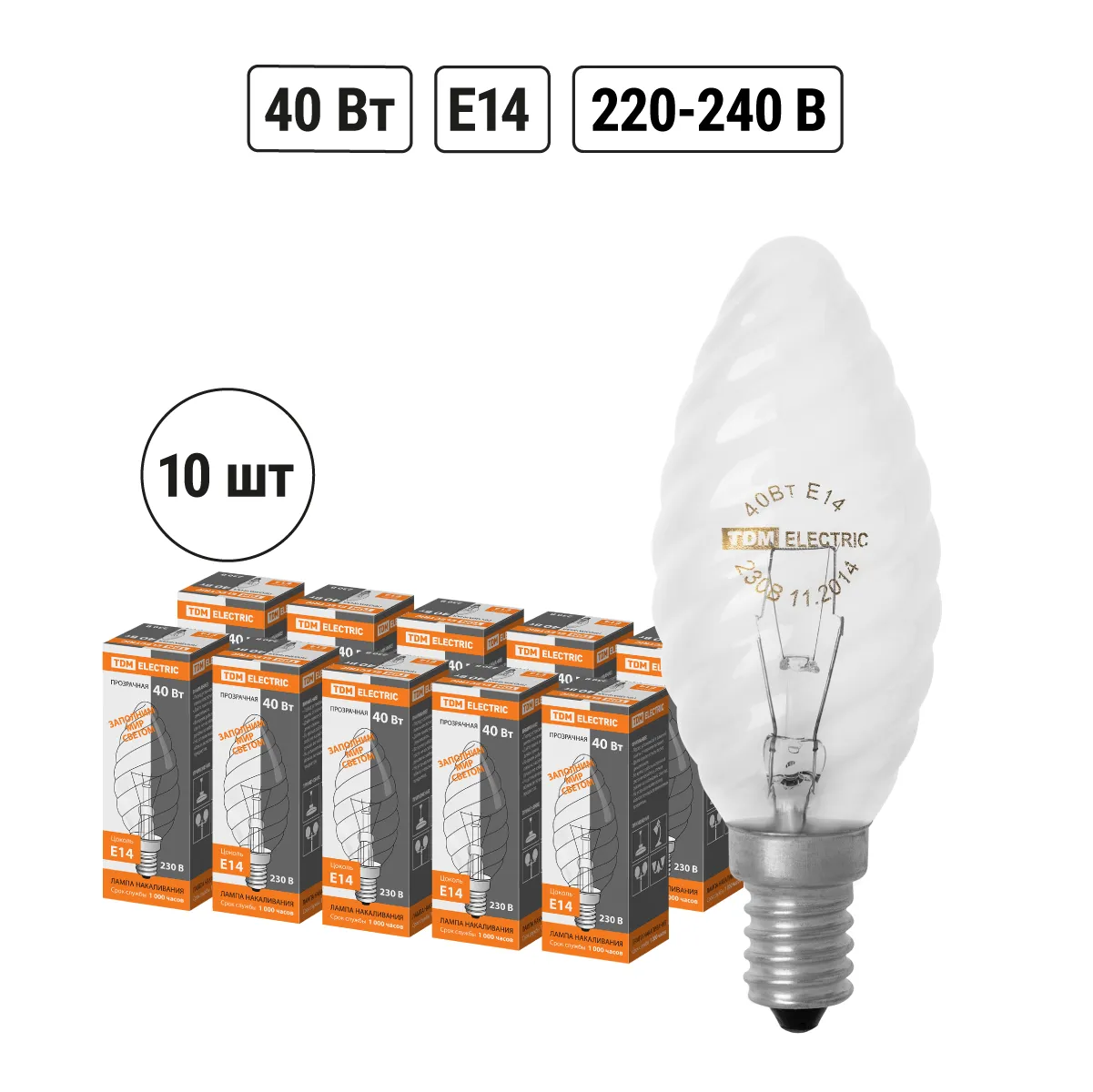Lampa cu incandescentă „Bec răsucit” transparentă 40 W-230 V-E14 TDM