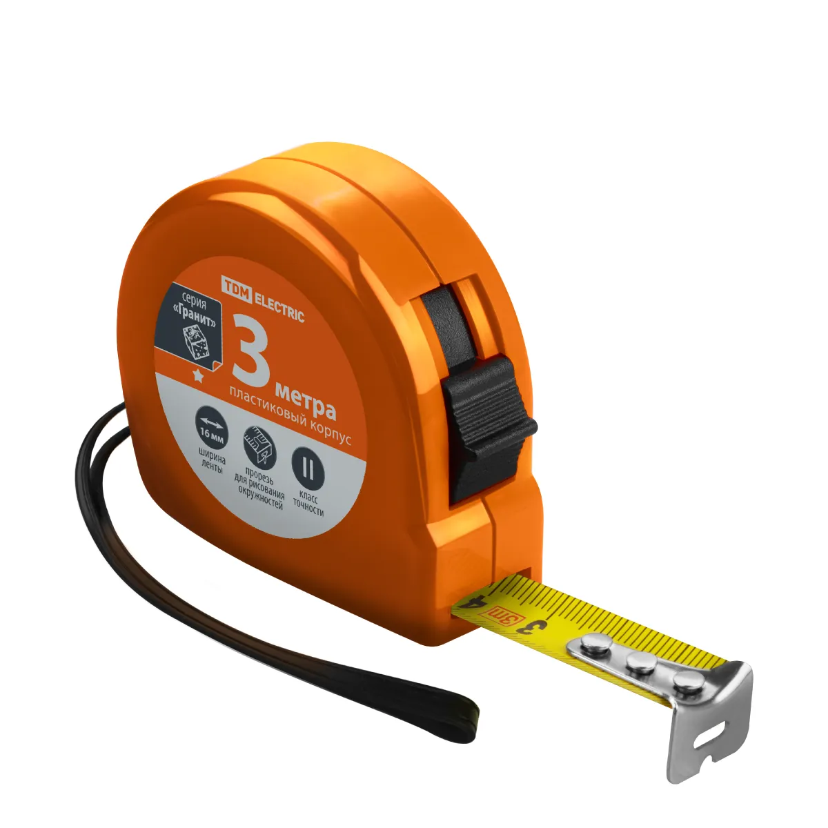Bandă de măsură, lungime 3 m, bandă din oțel, lățime 16 mm, carcasă din plastic, "Гранит" TDM