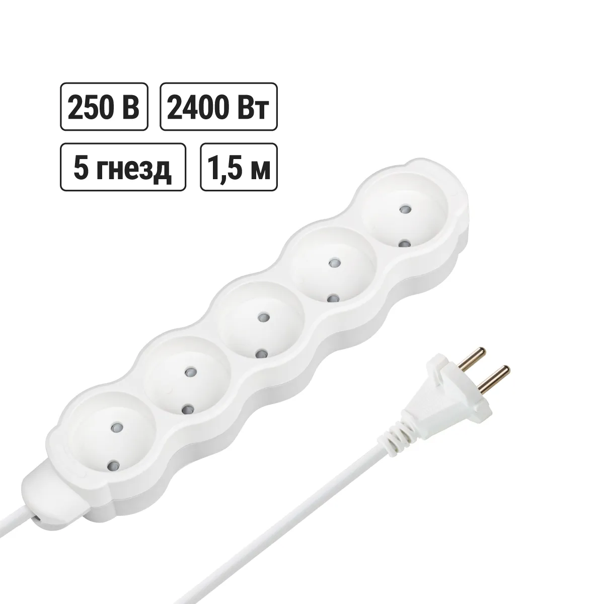 Prelungitor casnic "Lux" UL5 5 prize, 1,5 m, fără împământare, cu împământare, PVC 2x0,75 mm2 10A/250V alb-gri TDM