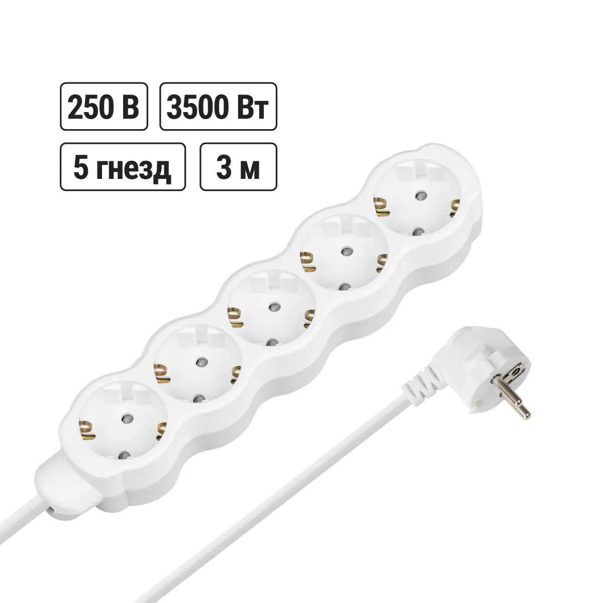 Prelungitor casnic "Люкс" UL05 5 prize, 3m, c/z, cu z/sh, PVC 3x1mm² 16A/250V alb-gri TDM