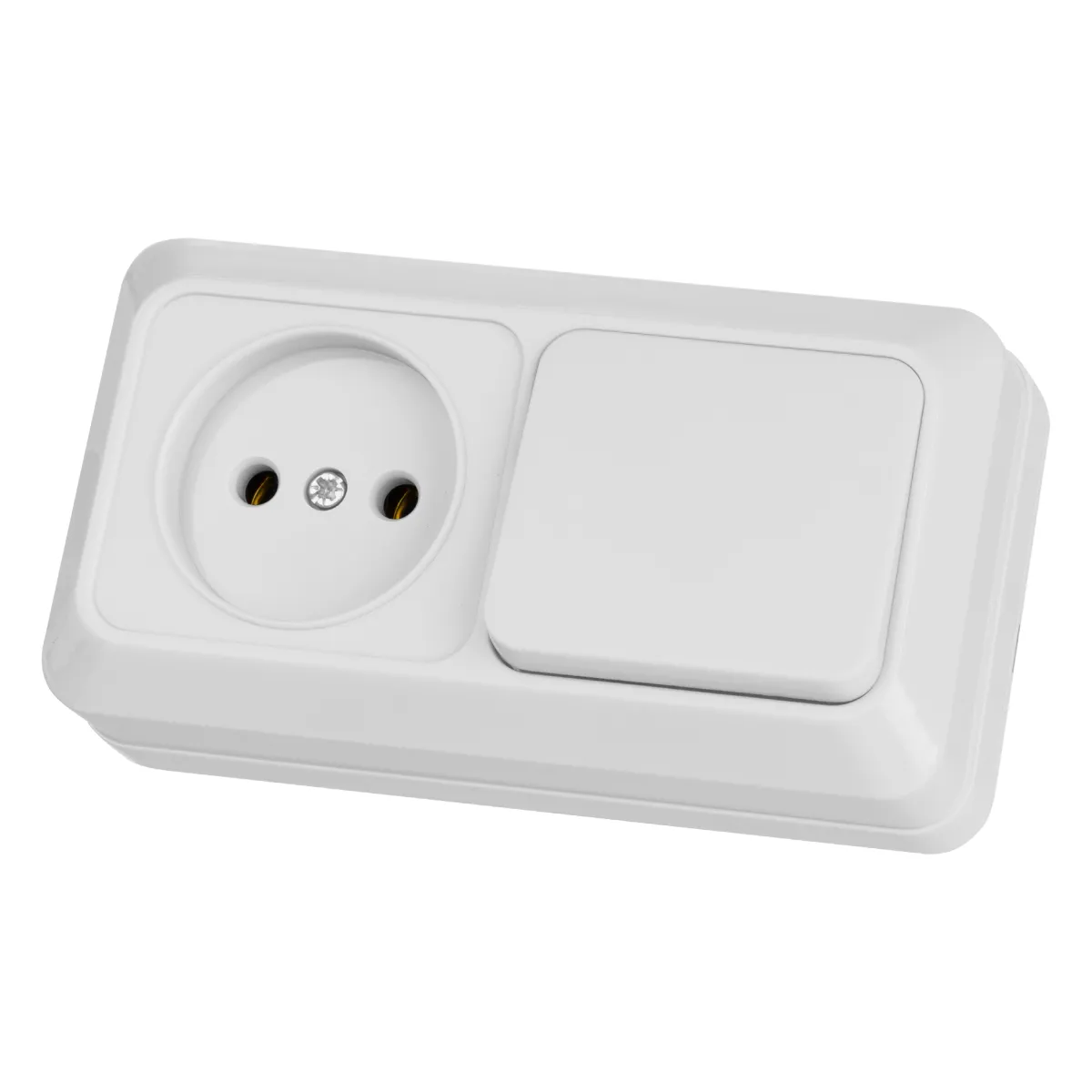 Bloc combinat cu oprire 1-circuit 10A + priză 2P 10A 250V BCKR IP20 alb "Ladoga" TDM