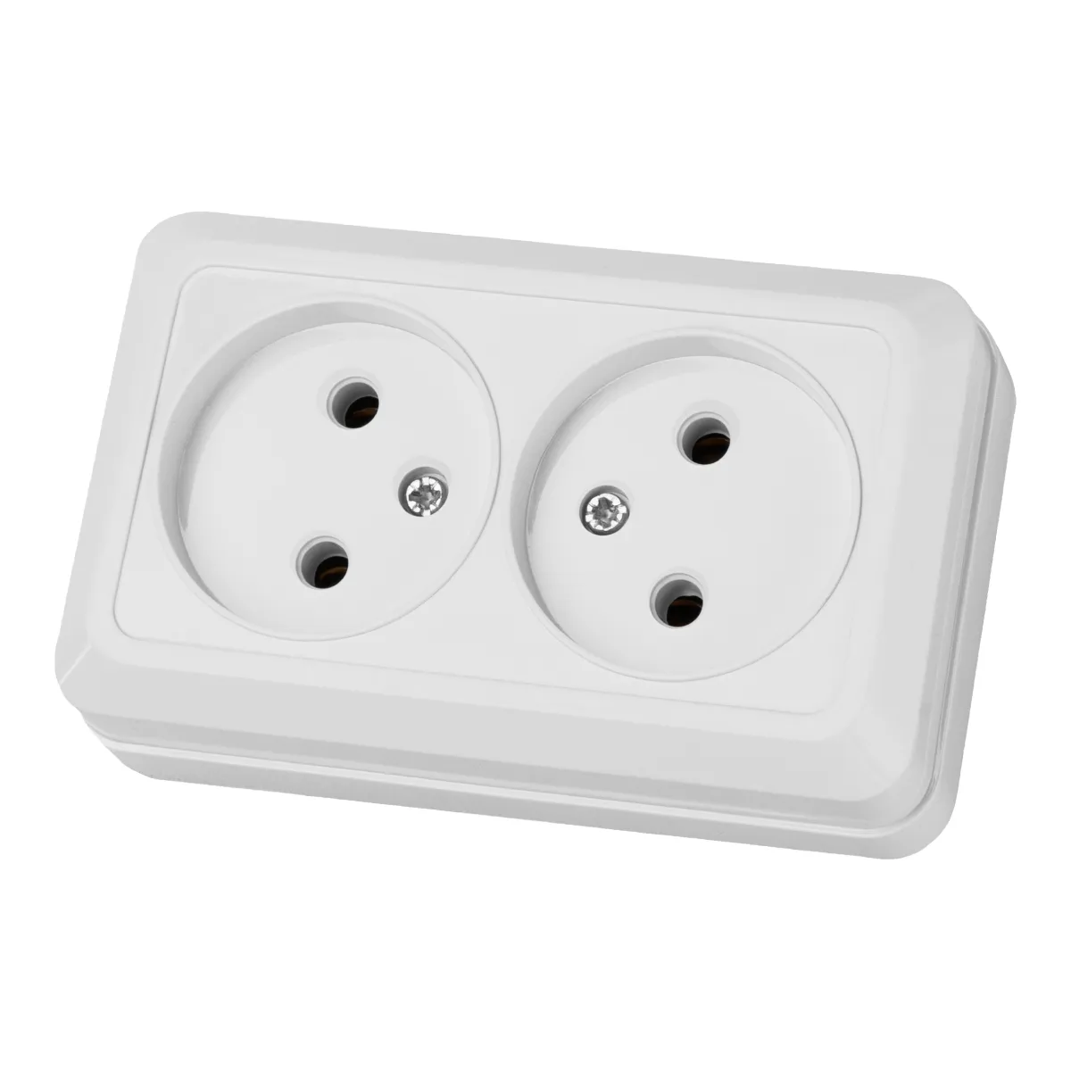 Priză dublă 2P de montaj deschis IP20 10A 250V (ceramică) albă "Ladoga" TDM