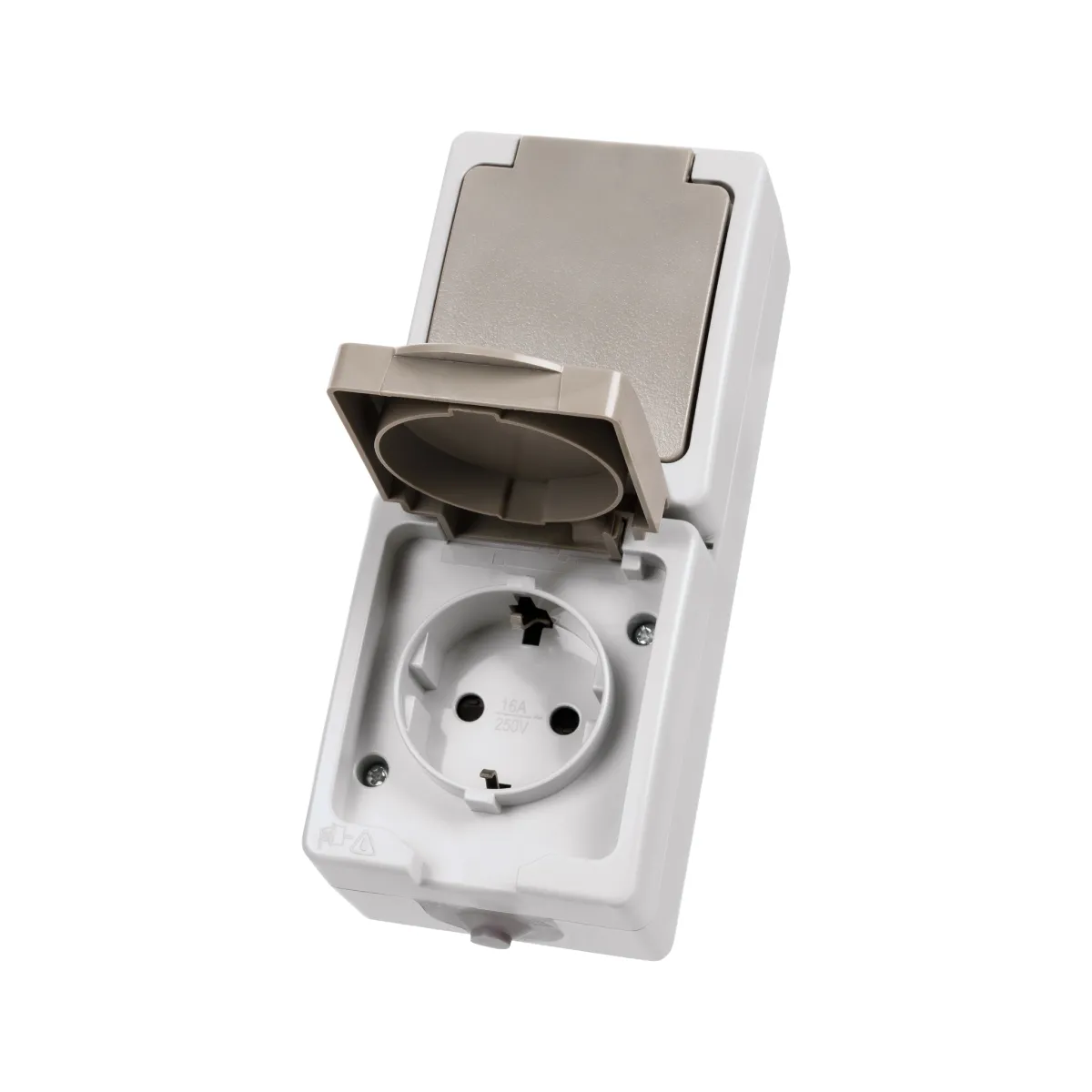 Priză dublă 2P+Z (verticală) instalare deschisă IP54 16A gri "Vuoxa" TDM
