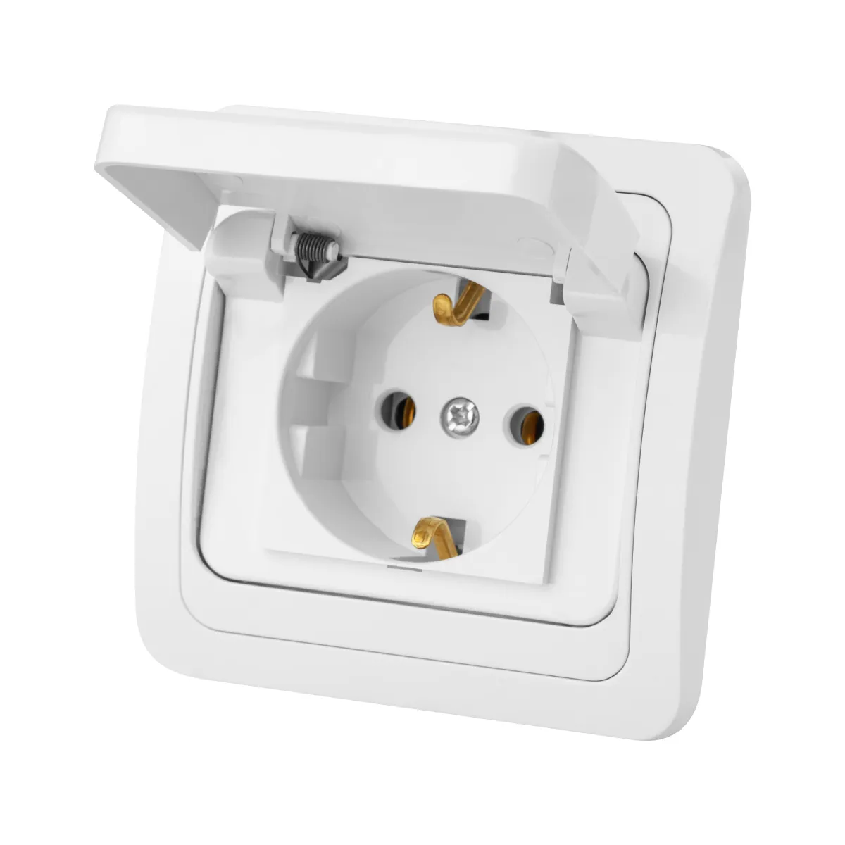 Priză cu capac 2P+Z 16A IP44 albă "Валдай" TDM