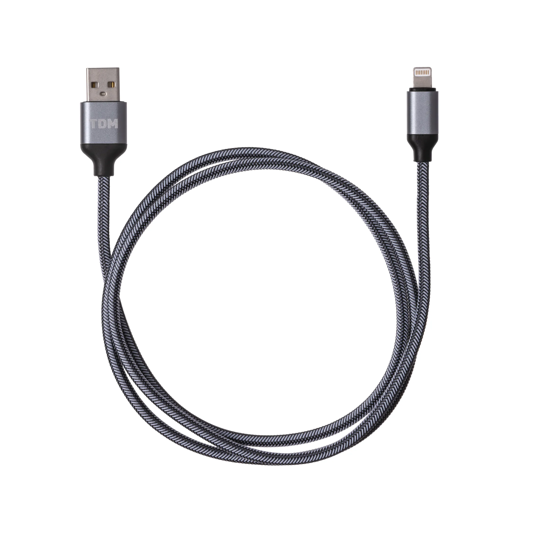 Дата-кабель, ДК 12, USB - Lightning, 1 м, тканевая оплетка, серый, TDM(SQ1810-0312)