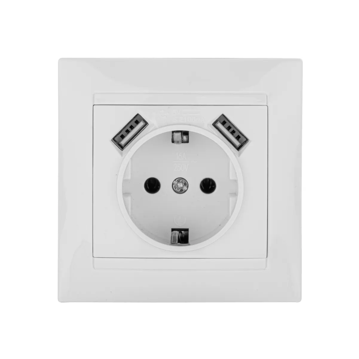 Priză 2P+Z 16A 250V + 2 porturi USB 2,1A 5V alb "Лама" TDM
