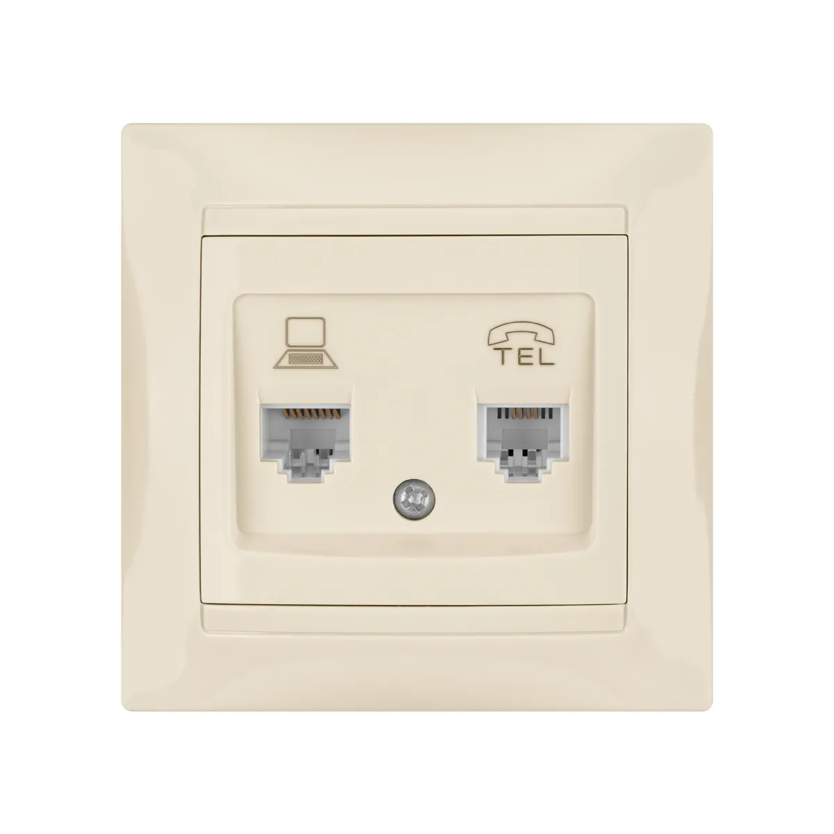 Priză telefonică RJ11 + pentru computer RJ45 montaj perete "Лама" TDM