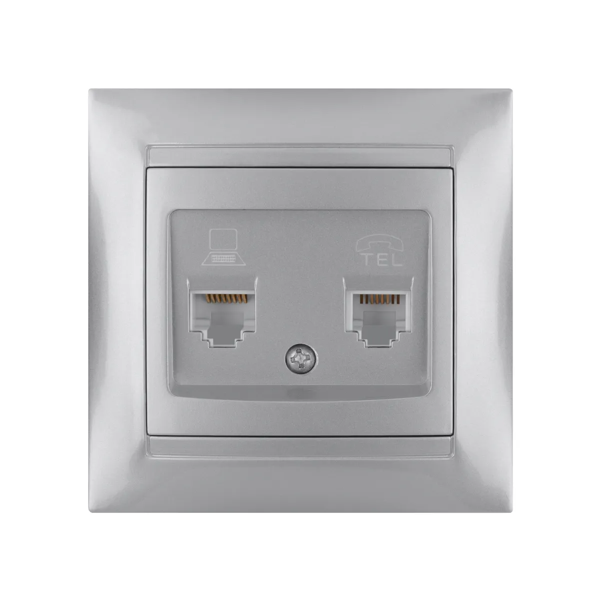 Розетка телефонна RJ11 + комп'ютерна RJ45 срібний металлік "Лама" TDM