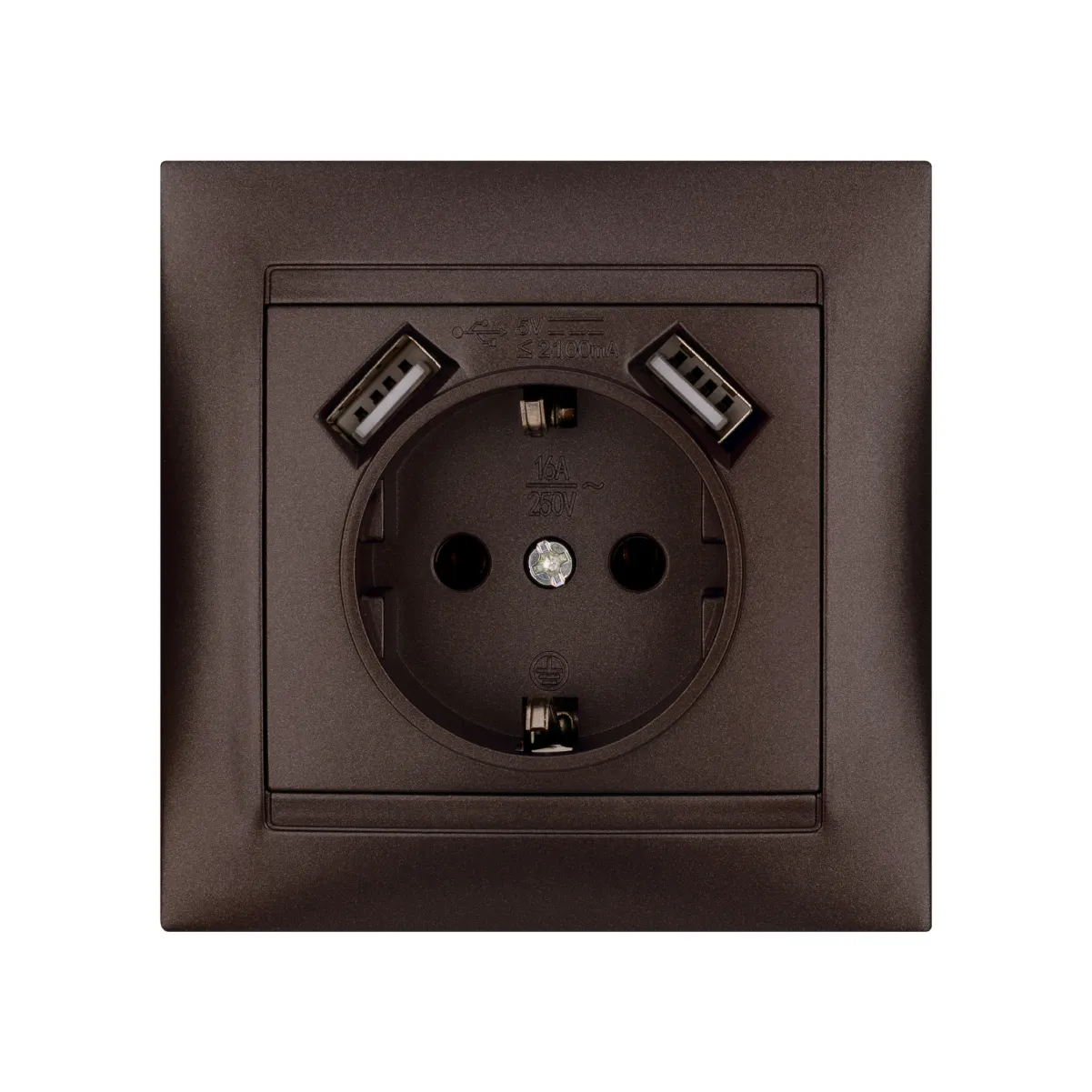 Priză 2P+Z 16A 250V + 2 USB porturi 2,1A 5V ciocolată "Lama" TDM