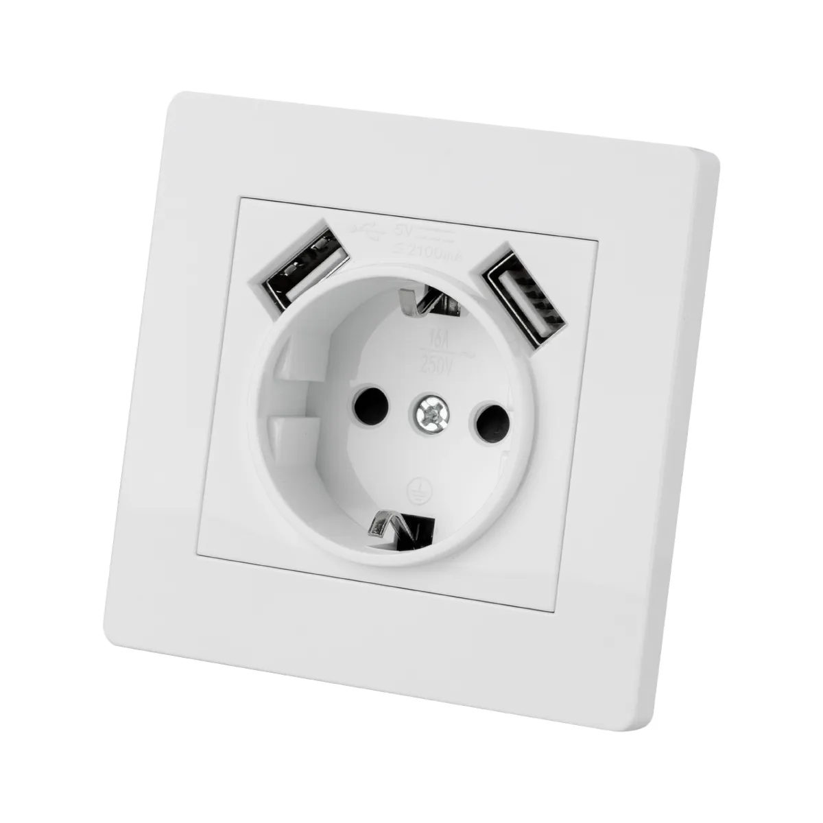 Priză 2P+Z 16A 250V + 2 porturi USB 2,1A 5V alb "Senez" TDM