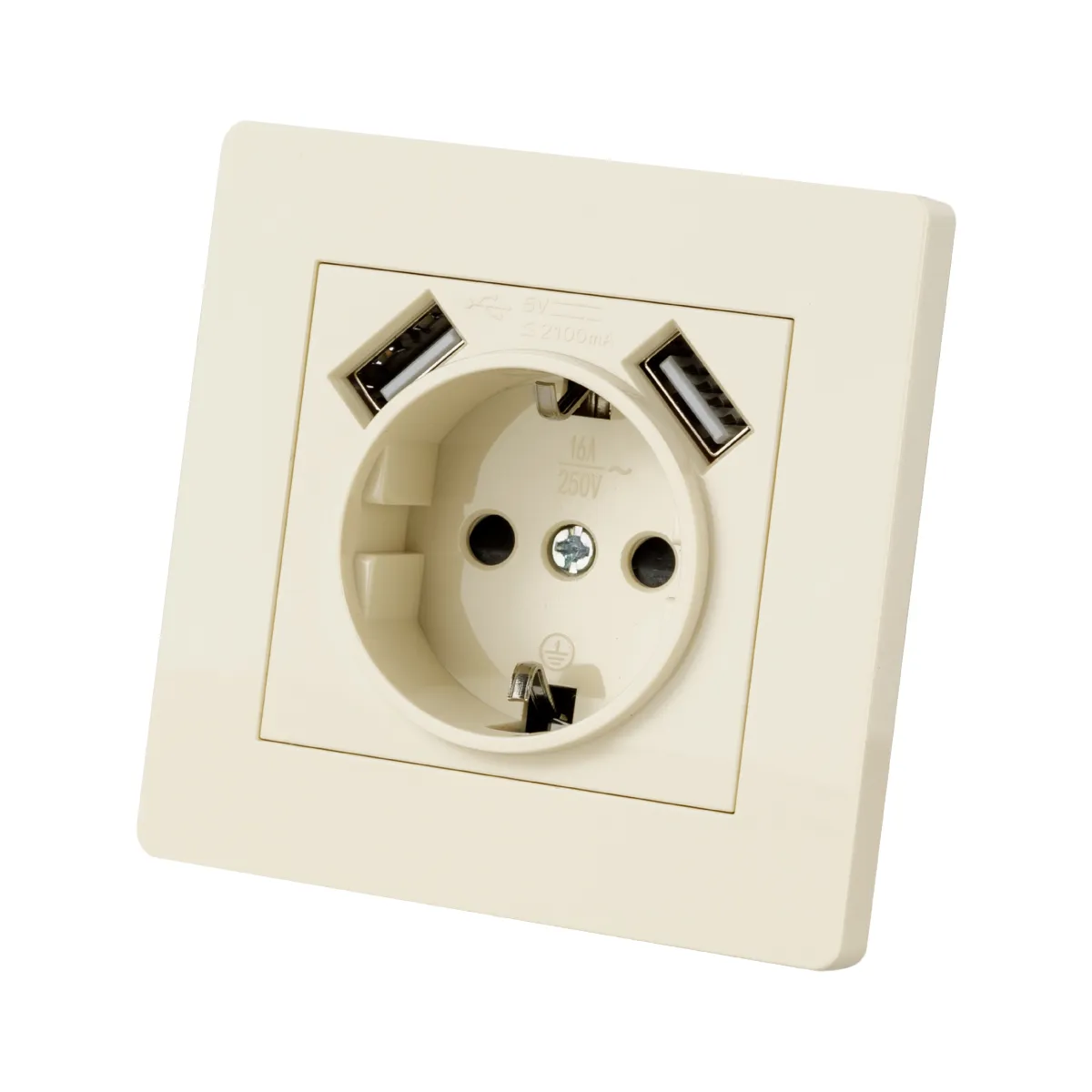 Priză 2P+Z 16A 250V + 2 porturi USB 2,1A 5V montaj pe perete „Senezh” TDM