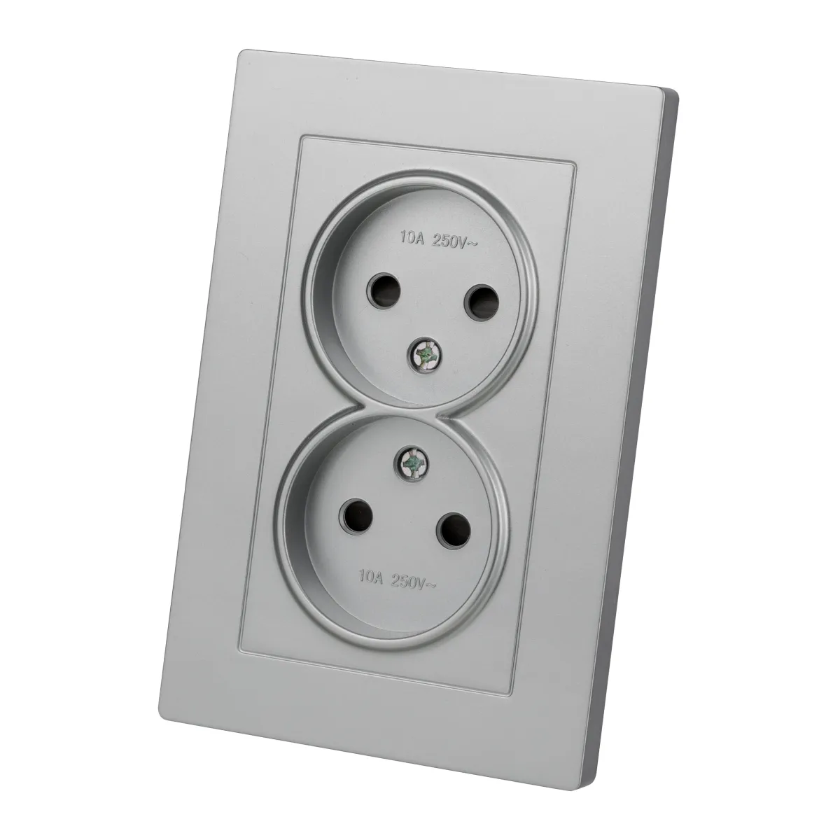 Priză dublă 2P 10A 250V cu protecție la șoc metalic argintiu "Senezh" TDM