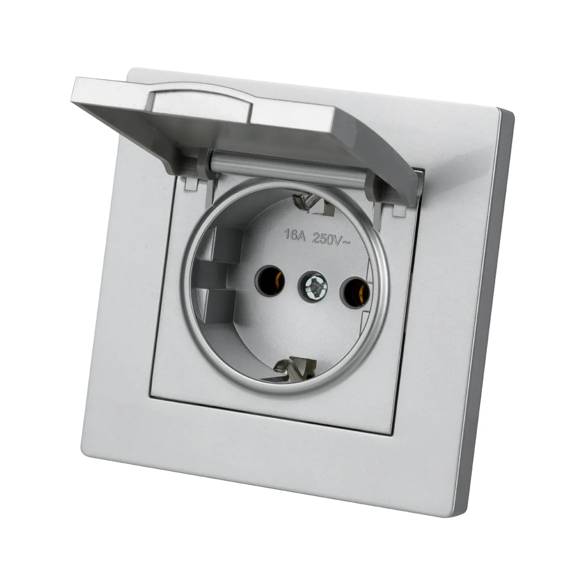 Priză 2P+Z 16A 250V IP44 cu capac metalic argintiu "Senezh" TDM