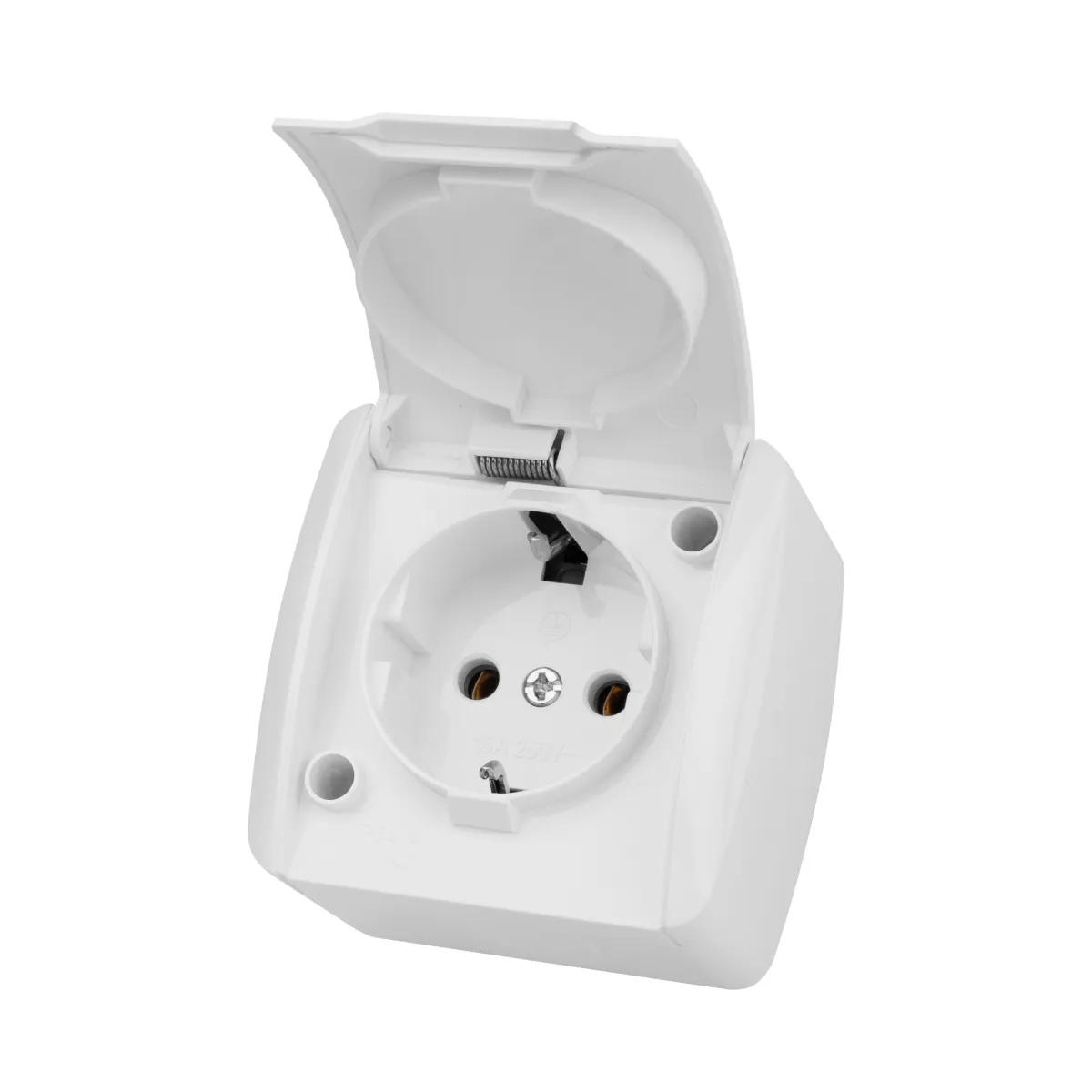 Priză 2P+Z de montaj deschis IP54 16A cu capac alb "Seliger" TDM