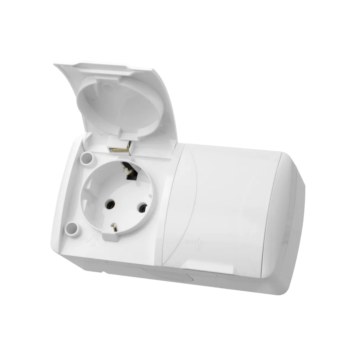 Priză dublă 2P+3 de montaj deschis IP54 16A cu capac alb "Seliger" TDM