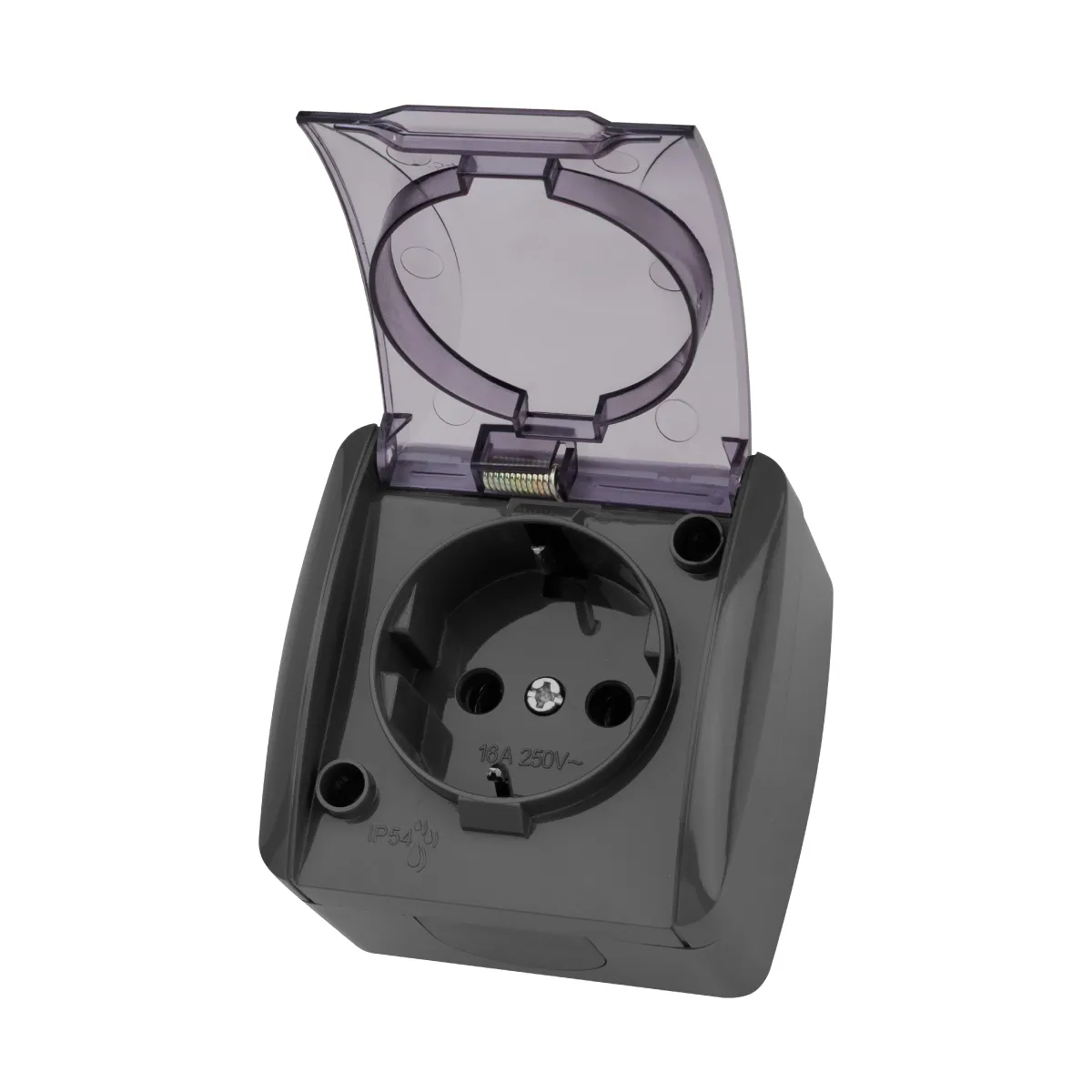 Priză 2P+3 de montaj deschis IP54 16A cu capac transparent gri "Seliger" TDM