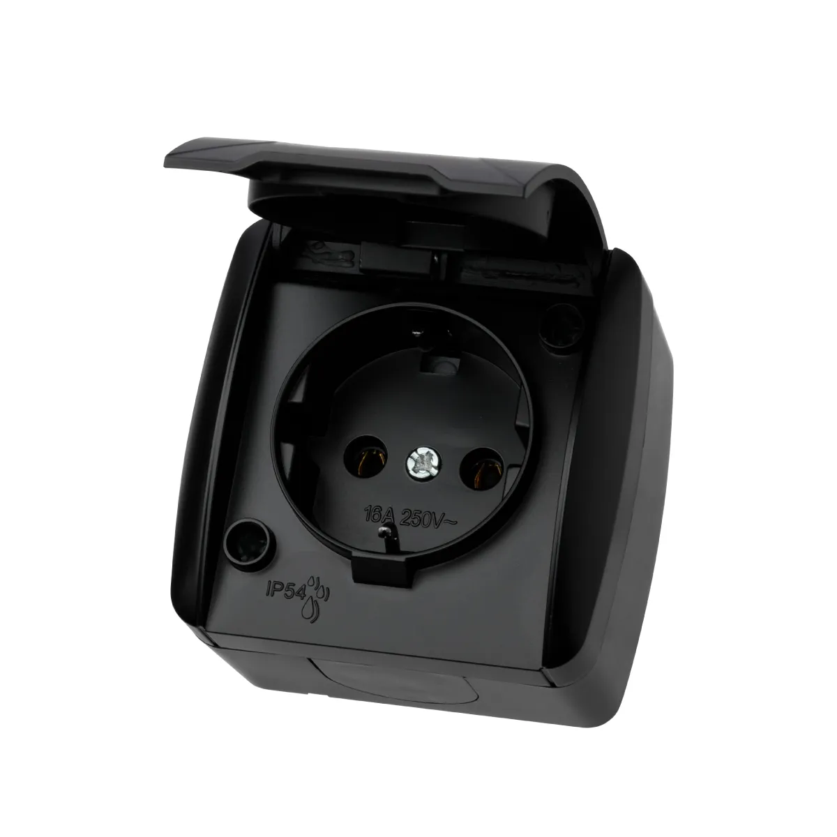 Priză 2P+Z de montaj deschis IP54 16A cu capac grafit "Seliger" TDM