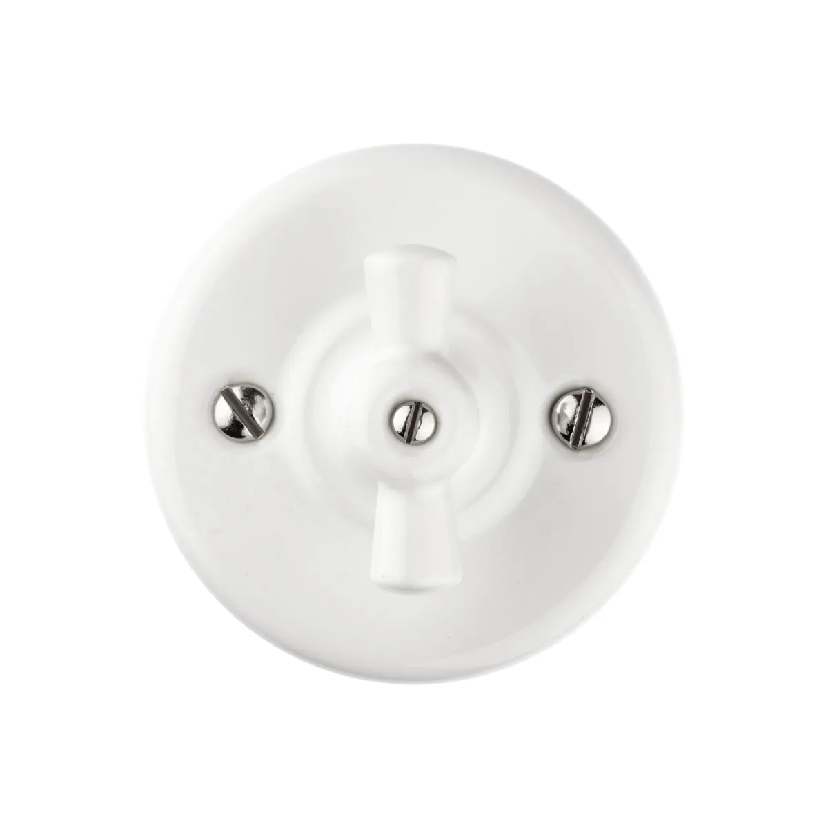 Comutator din ceramică rotativ 2‑circuit cu mâner (fluture) 10A alb „Bolon” TDM