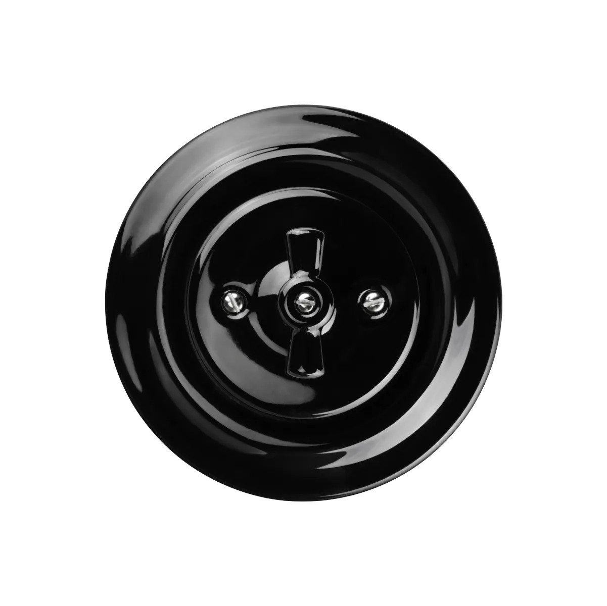 Вимикач прихованого монтажу фарфоровий поворотний перехресний з ручкою (бантик) 10А чорний «Болонь»