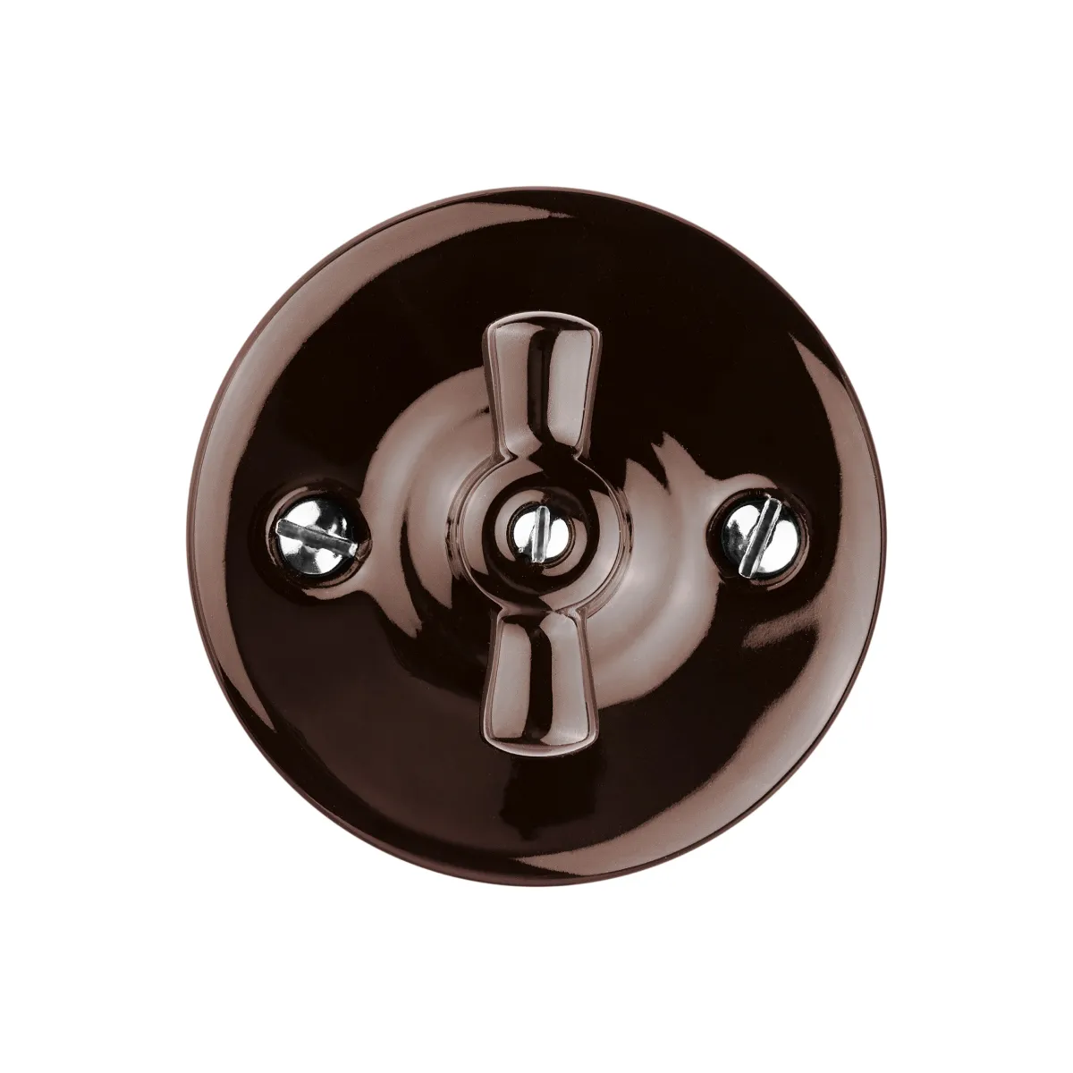 Comutator din ceramică rotativ 2‑circuit cu mâner (fluture) 10A maro „Bolon” TDM