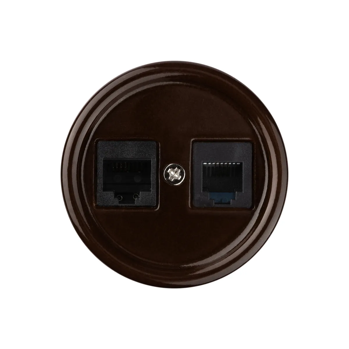 Розетка телефонная RJ11 + компьютерная RJ45 коричневая «Болонь» TDM